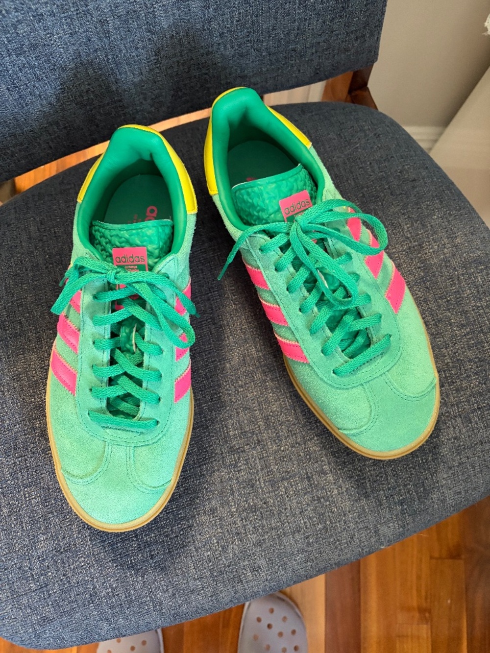 Adidas Gazelle Bold, Size 8, Court Green / Lucid Pink / Pure Sulfur